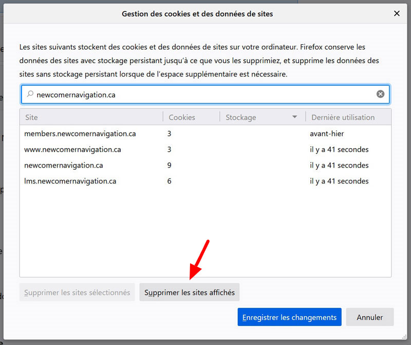 Mozilla Firefox - Supprimer les cookies